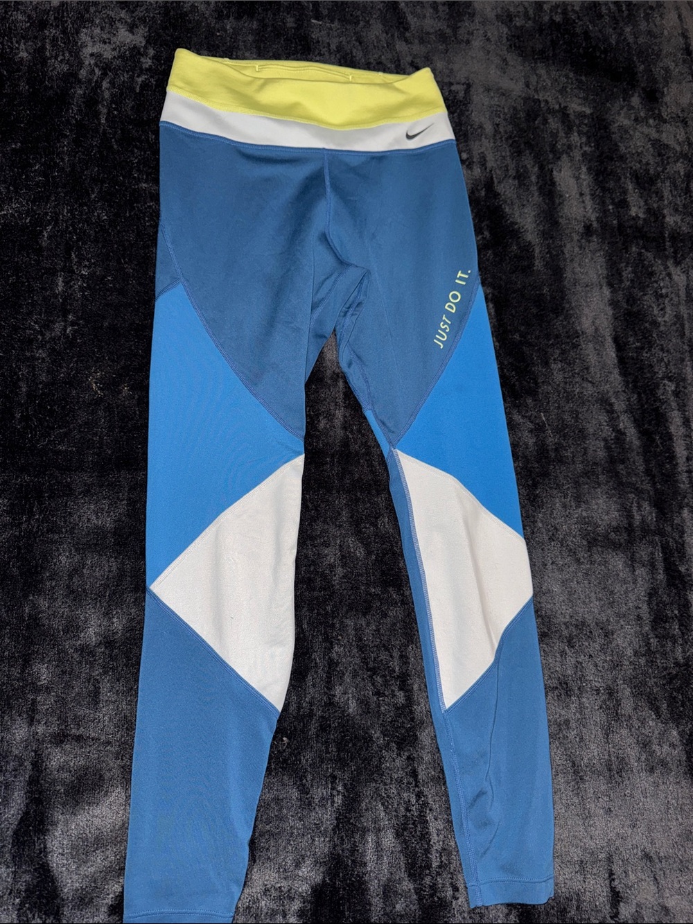Nike Women’s Blue, White & Neon Yellow Colorblock Performance Leggings